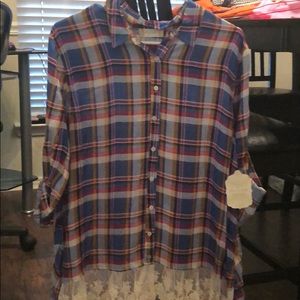 ⚡️⚡️Altar’d State button down plaid blouse NWT